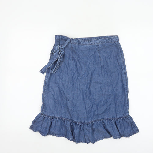 Next Women Blue Lyocell Wrap Ruffle Skirt Size 8
