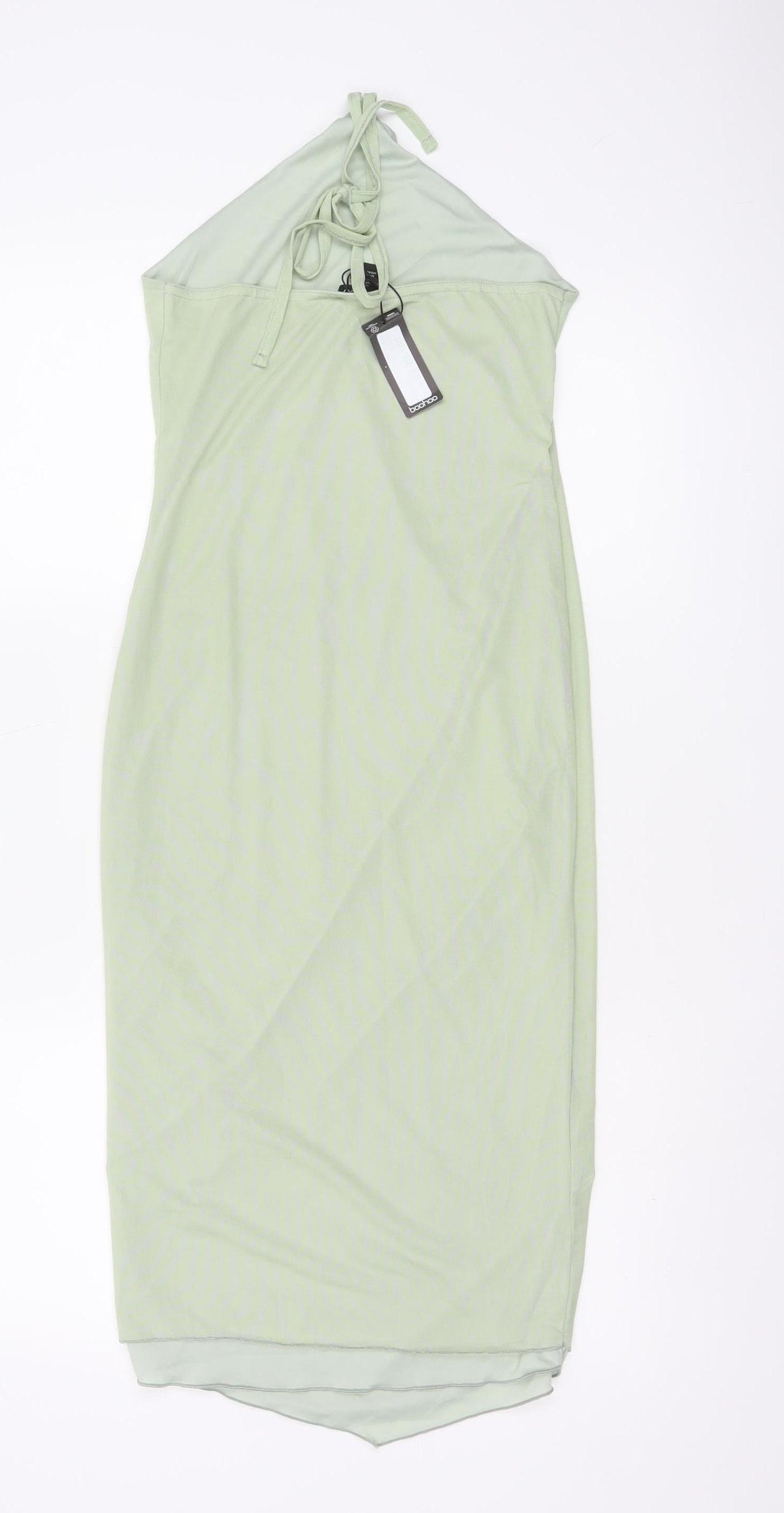 Boohoo Women’s Green Halter Neck Bodycon Midi Dress Size 12