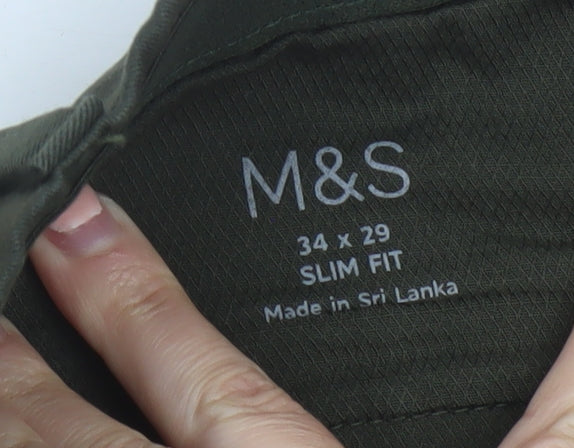 Marks and Spencer Men's Green Slim Fit Chino Trousers 34x29