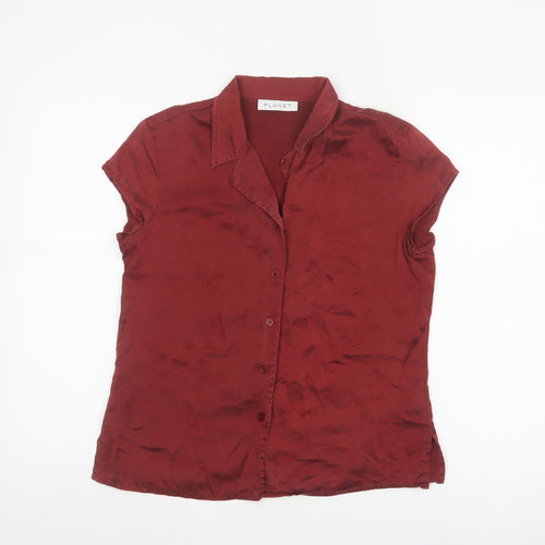 Planet Women's Red Silk Short Sleeve Collared Blouse Size 12