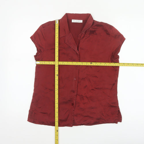 Planet Women's Red Silk Short Sleeve Collared Blouse Size 12