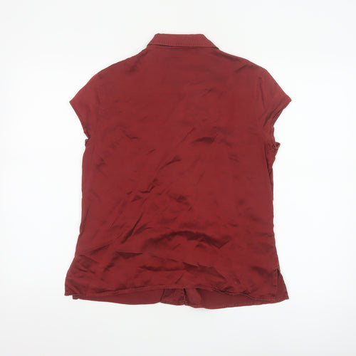 Planet Women's Red Silk Short Sleeve Collared Blouse Size 12