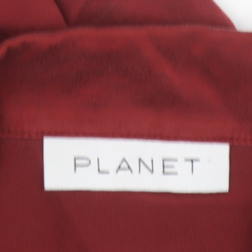 Planet Women's Red Silk Short Sleeve Collared Blouse Size 12