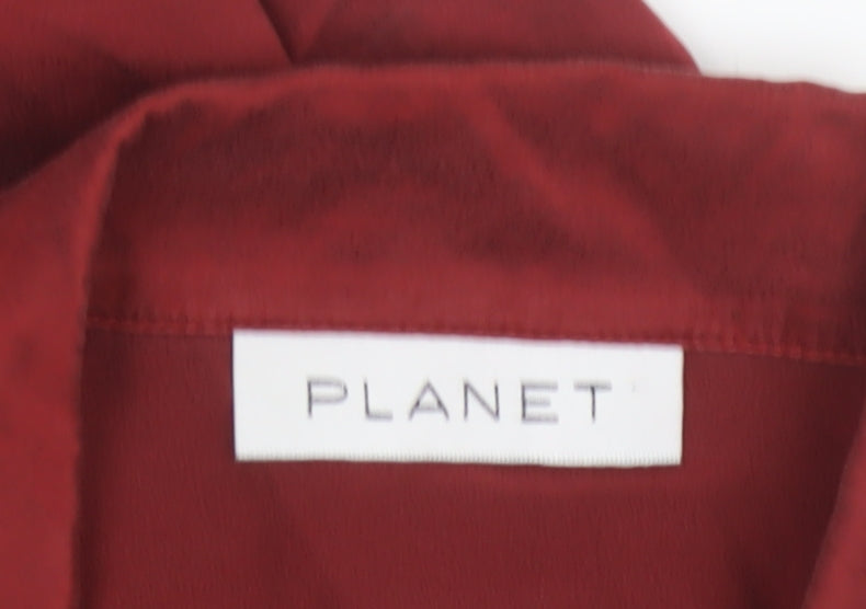 Planet Women's Red Silk Short Sleeve Collared Blouse Size 12