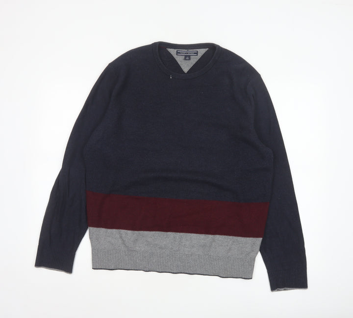 Tommy Hilfiger Men's Blue Colourblock Cotton Wool Pullover Jumper L