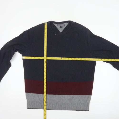 Tommy Hilfiger Men's Blue Colourblock Cotton Wool Pullover Jumper L