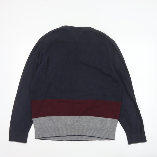 Tommy Hilfiger Men's Blue Colourblock Cotton Wool Pullover Jumper L