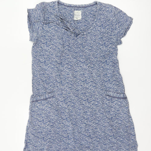 Mistral Women Blue Linen Blend Short Sleeve Shift Dress Size 10
