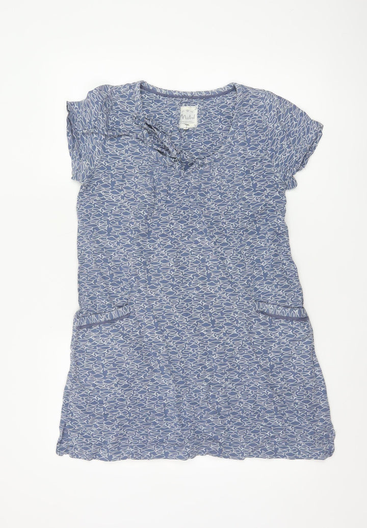 Mistral Women Blue Linen Blend Short Sleeve Shift Dress Size 10