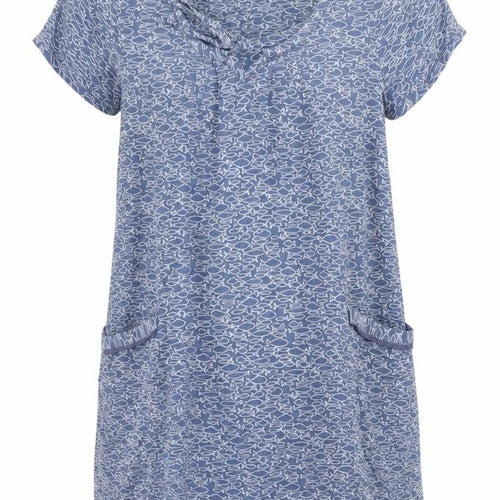 Mistral Women Blue Linen Blend Short Sleeve Shift Dress Size 10