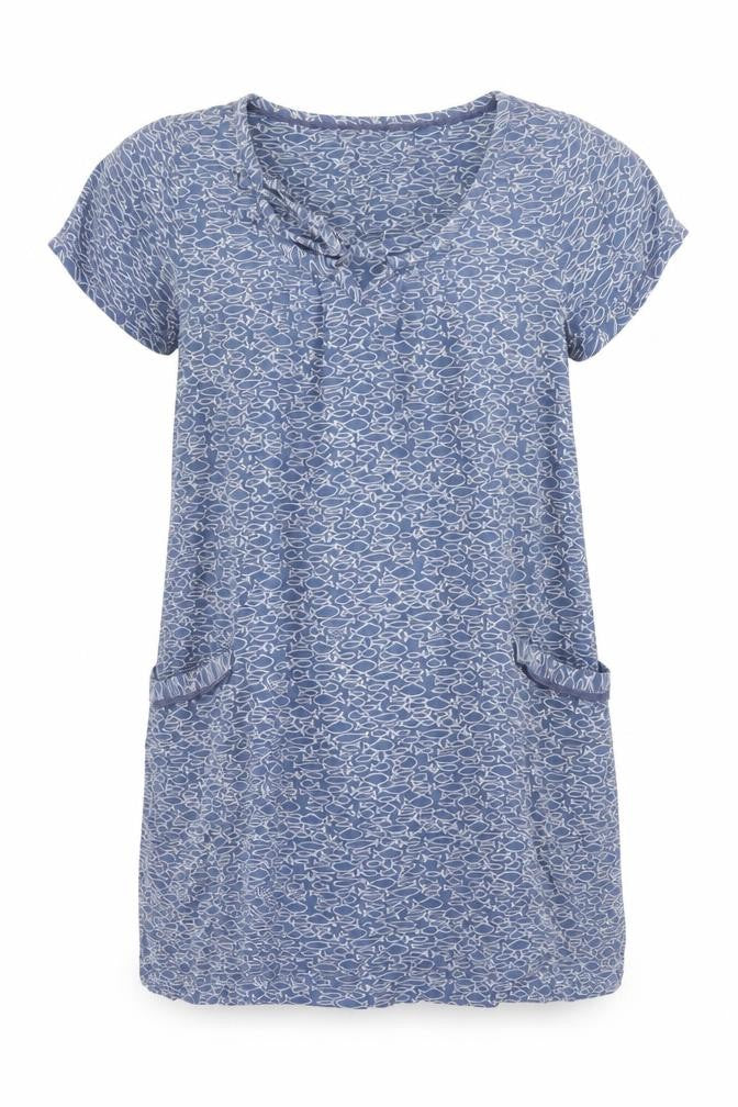 Mistral Women Blue Linen Blend Short Sleeve Shift Dress Size 10