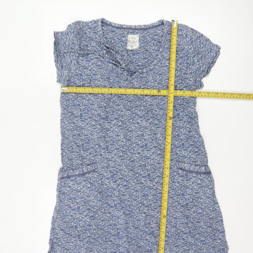 Mistral Women Blue Linen Blend Short Sleeve Shift Dress Size 10