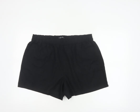 Dunnes Women Black L Lightweight Linen Blend Pull On Casual Shorts