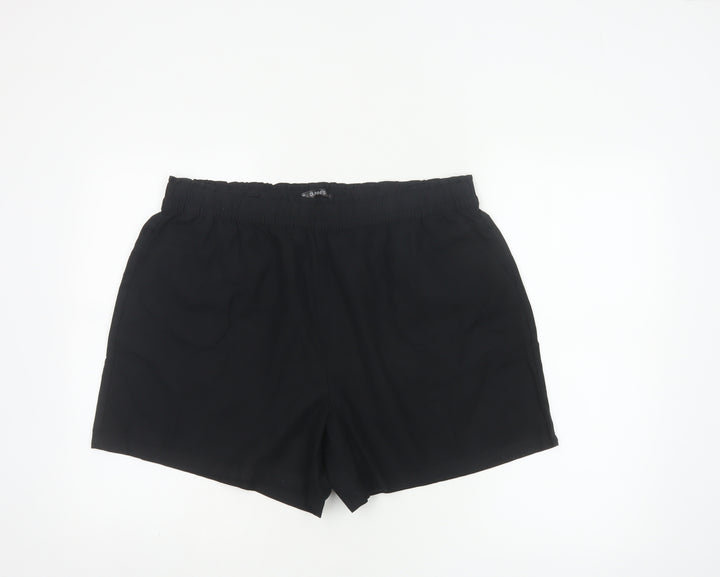 Dunnes Women Black L Lightweight Linen Blend Pull On Casual Shorts