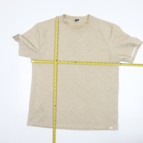 River Island Men's Beige Geometric Textured Crew Neck T-Shirt XL