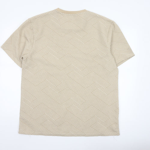 River Island Men's Beige Geometric Textured Crew Neck T-Shirt XL