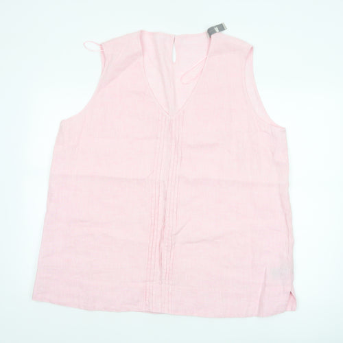 Paul Costelloe Living Studio Women's Pink Linen Sleeveless Tunic Blouse XL