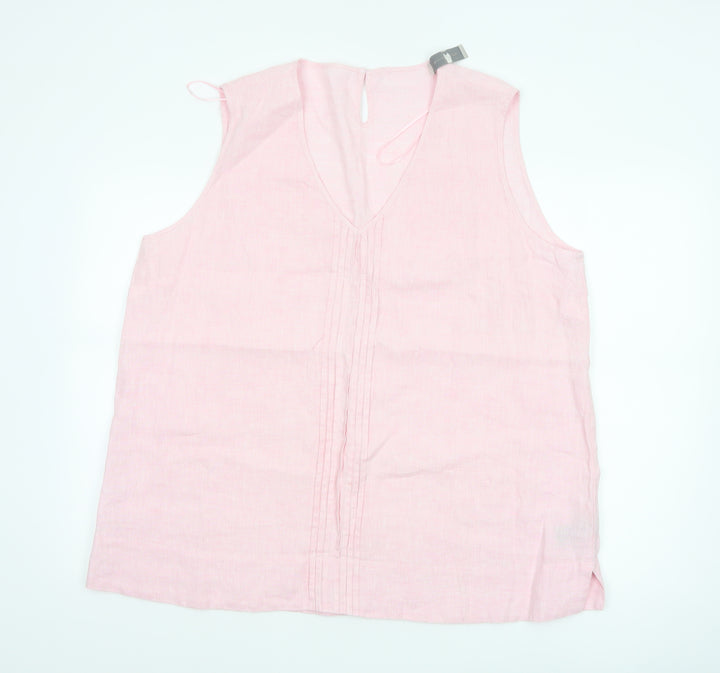 Paul Costelloe Living Studio Women's Pink Linen Sleeveless Tunic Blouse XL