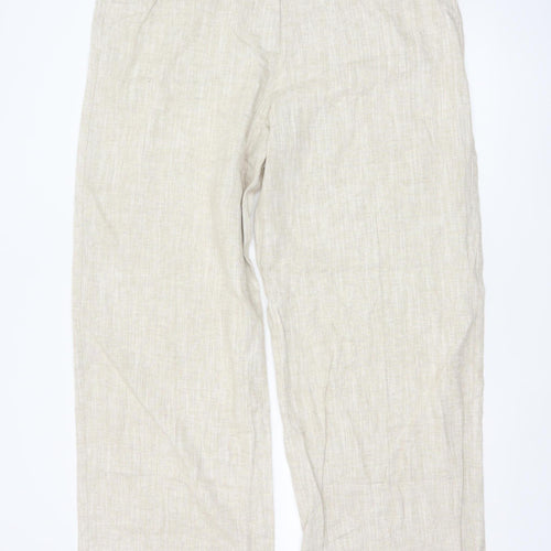 Marks and Spencer Womens Beige Linen Blend Trousers Size 18 Tall