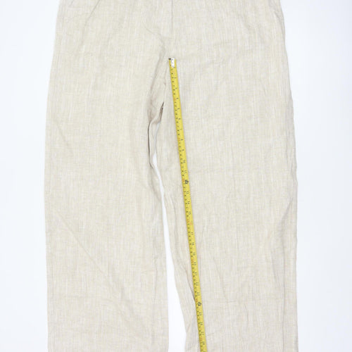 Marks and Spencer Womens Beige Linen Blend Trousers Size 18 Tall
