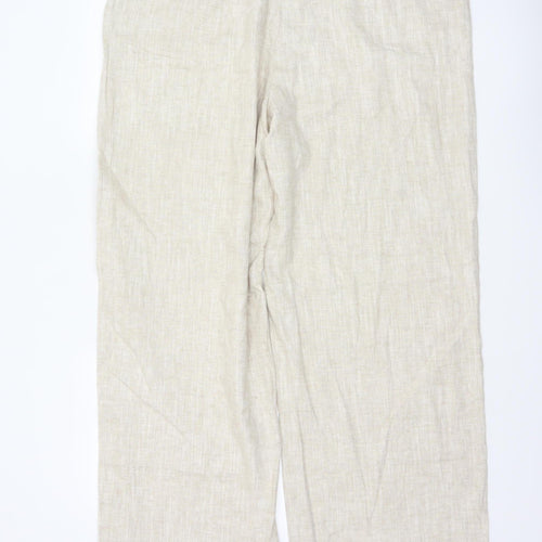 Marks and Spencer Womens Beige Linen Blend Trousers Size 18 Tall