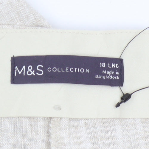 Marks and Spencer Womens Beige Linen Blend Trousers Size 18 Tall