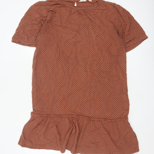 FatFace Women Brown Polka Dot Knee Length Shift Dress Size 14