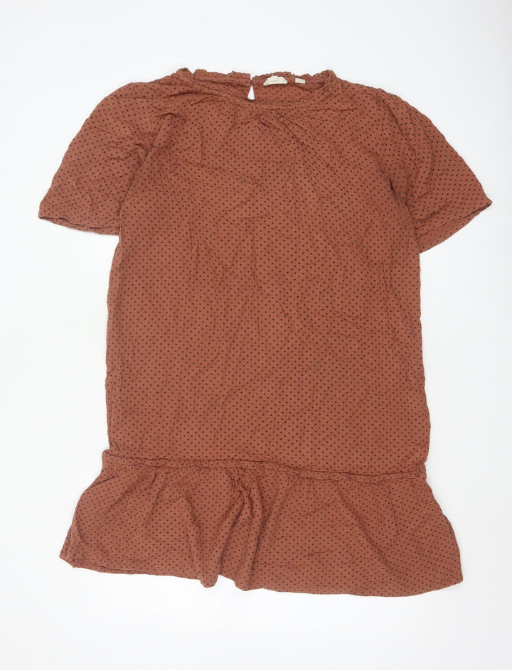 FatFace Women Brown Polka Dot Knee Length Shift Dress Size 14