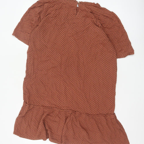 FatFace Women Brown Polka Dot Knee Length Shift Dress Size 14