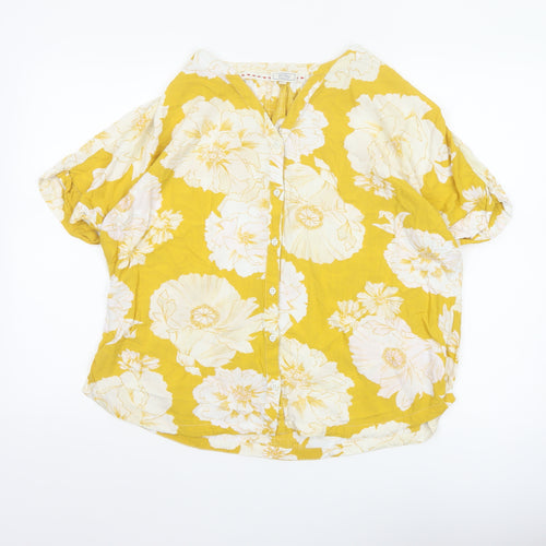 Fat Face Women's Yellow Floral Viscose Short Sleeve Tunic Blouse Size 16