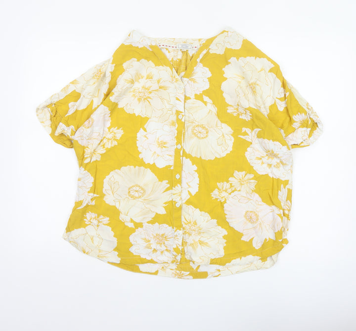 Fat Face Women's Yellow Floral Viscose Short Sleeve Tunic Blouse Size 16