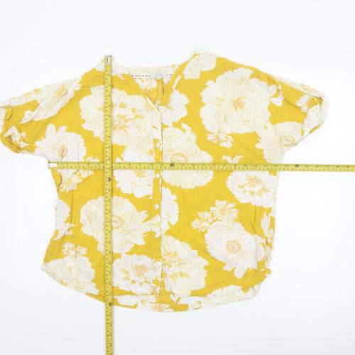 Fat Face Women's Yellow Floral Viscose Short Sleeve Tunic Blouse Size 16