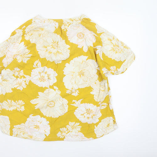 Fat Face Women's Yellow Floral Viscose Short Sleeve Tunic Blouse Size 16