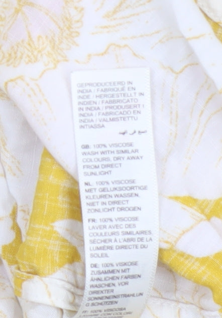 Fat Face Women's Yellow Floral Viscose Short Sleeve Tunic Blouse Size 16