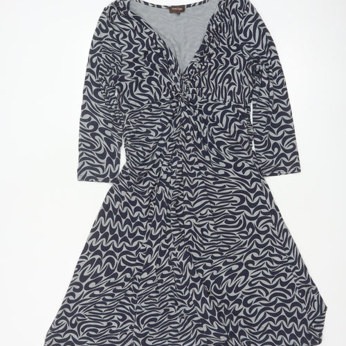 Phase Eight Women Blue Geometric Jersey A-Line Dress Size 12