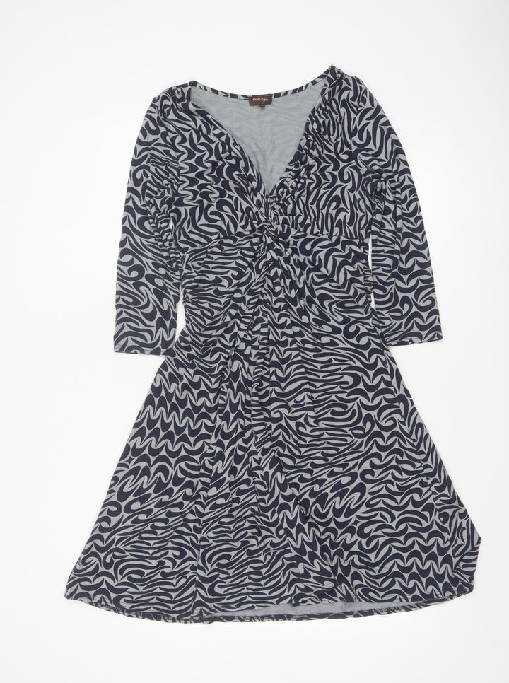 Phase Eight Women Blue Geometric Jersey A-Line Dress Size 12