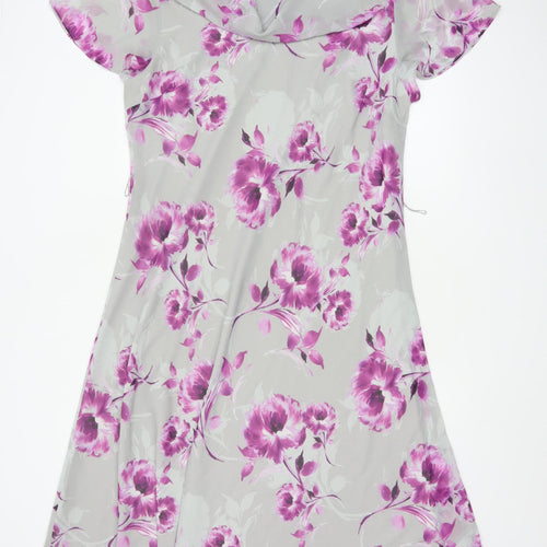 Jacques Vert Women's Grey Floral A-Line Cowl Neck Dress Size 20