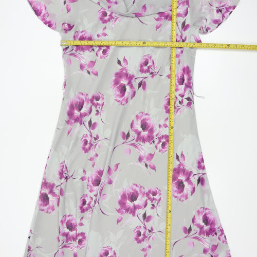 Jacques Vert Women's Grey Floral A-Line Cowl Neck Dress Size 20