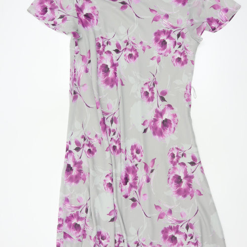 Jacques Vert Women's Grey Floral A-Line Cowl Neck Dress Size 20
