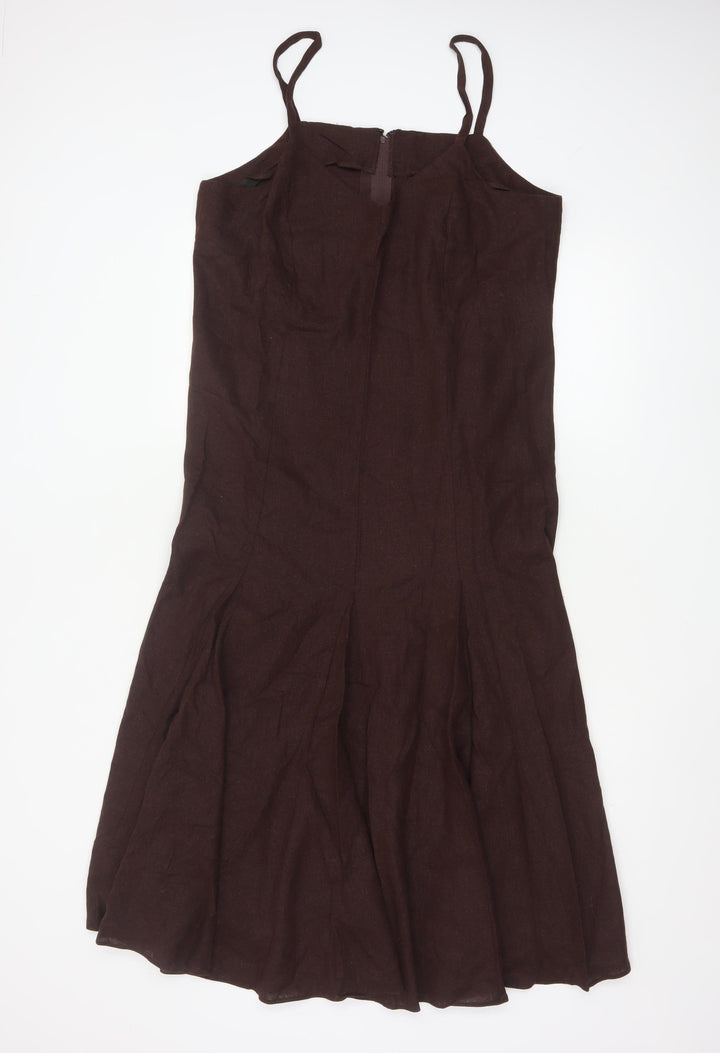 Wardrobe Women Brown Linen Viscose Slip Dress Size 16