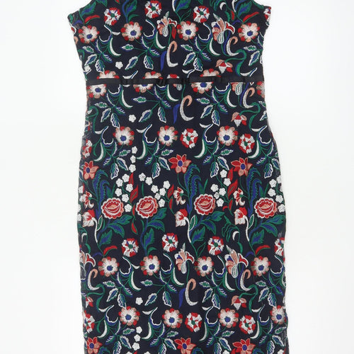 Seen Worn Kept Women's Multicoloured Floral Embroidered Sheath Dress Size 12