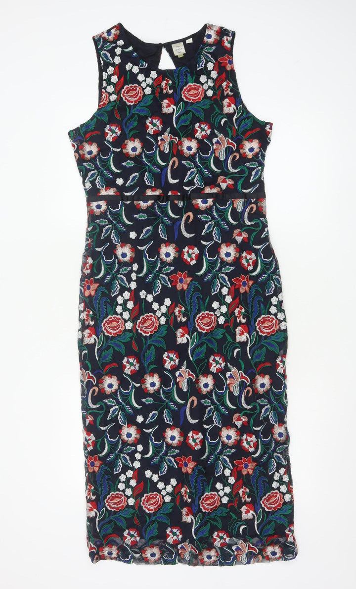 Seen Worn Kept Women's Multicoloured Floral Embroidered Sheath Dress Size 12