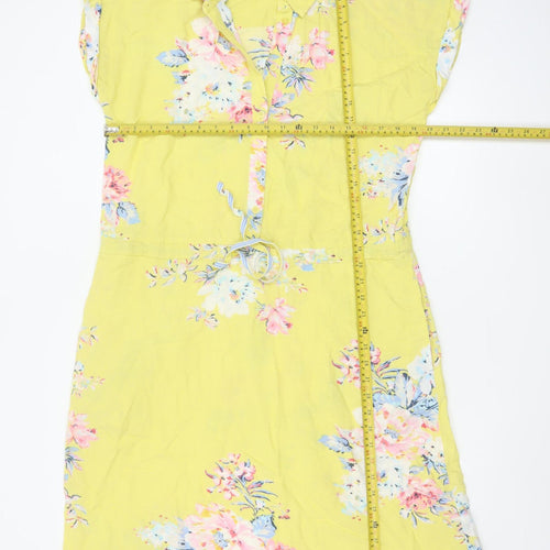 Joules Women's Yellow Floral Shirt Dress Size 10 Linen Blend