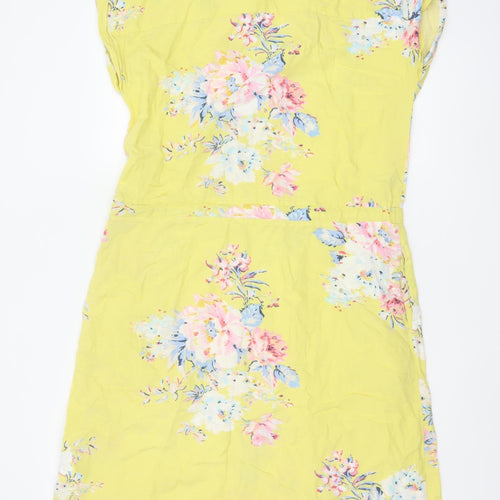 Joules Women's Yellow Floral Shirt Dress Size 10 Linen Blend