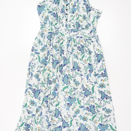 Cotton Traders Women's Multicoloured Floral Viscose A-Line Midi Dress Size 14