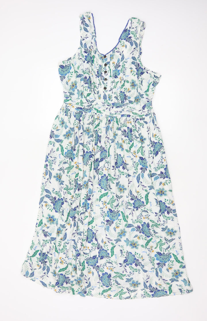 Cotton Traders Women's Multicoloured Floral Viscose A-Line Midi Dress Size 14