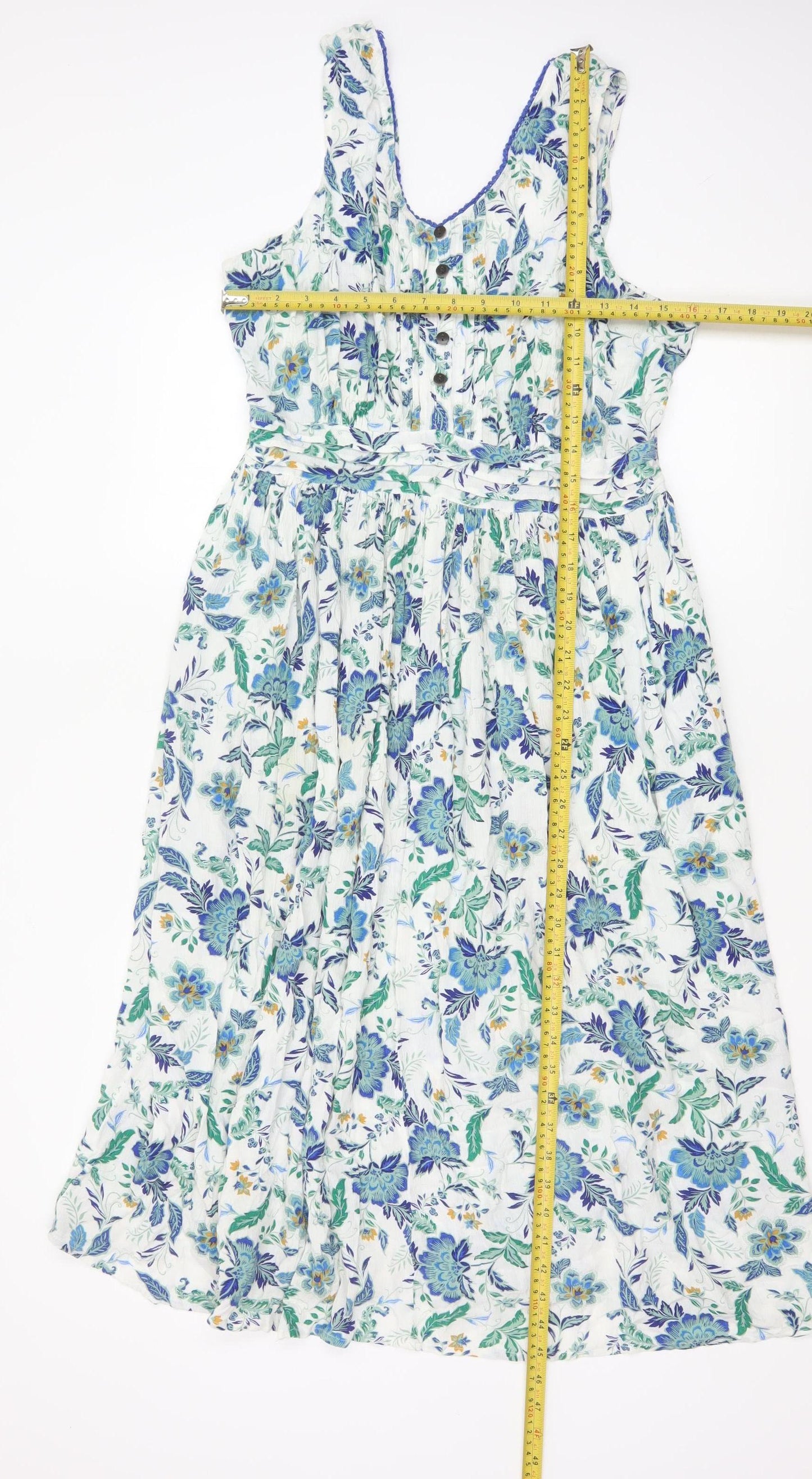 Cotton Traders Women's Multicoloured Floral Viscose A-Line Midi Dress Size 14