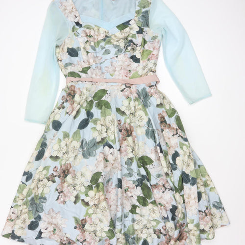 Phase Eight Women’s Blue Floral Fit & Flare Knee Length Dress Size 10