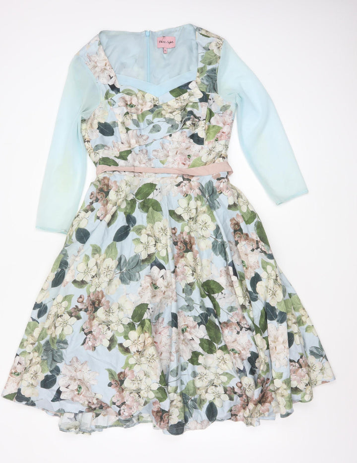 Phase Eight Women’s Blue Floral Fit & Flare Knee Length Dress Size 10