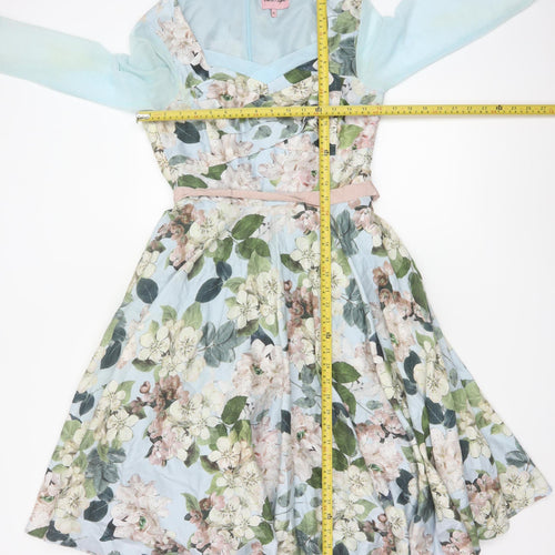 Phase Eight Women’s Blue Floral Fit & Flare Knee Length Dress Size 10